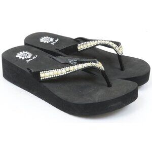 Yellow Box Women's Brussels Rhinestones Wedge Sandals Thong Size 10 Party Prom